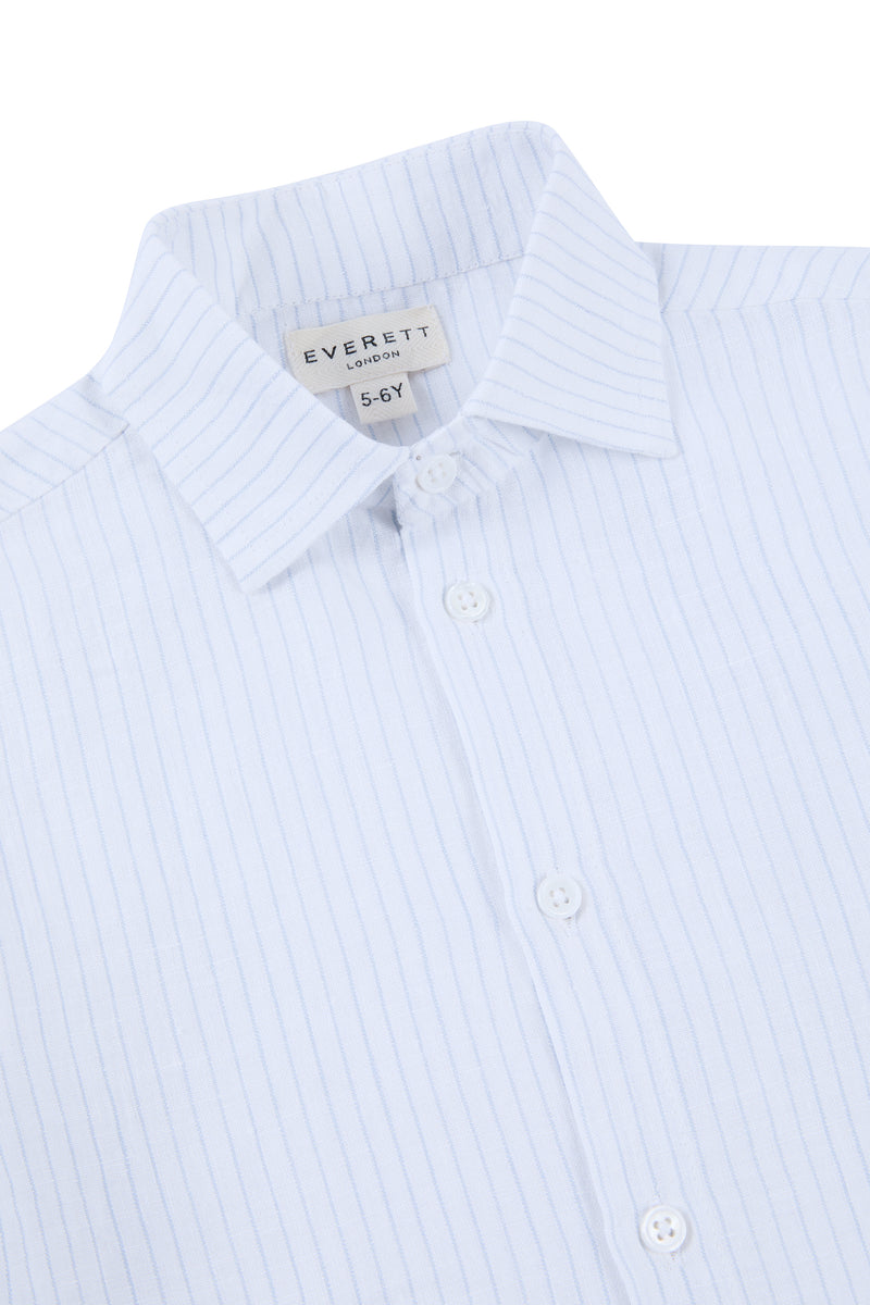 Boys Porto Linen Shirt Blue and White Stripe